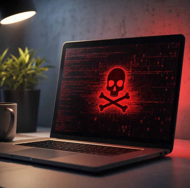 Computadora con advertencia de virus informático