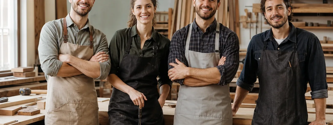 Equipo de carpinteros en taller