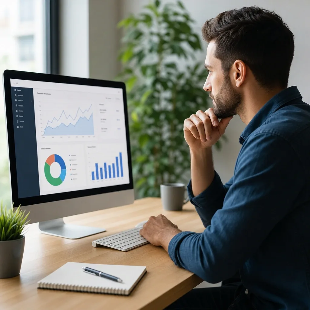 Hombre analizando datos en computadora