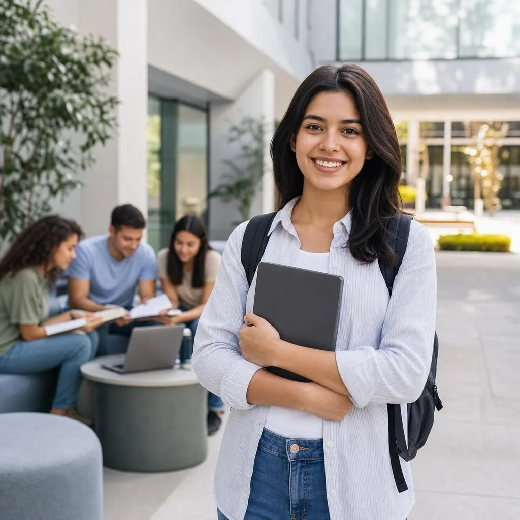 Joven Estudiante Sonriente En Campus Universitario