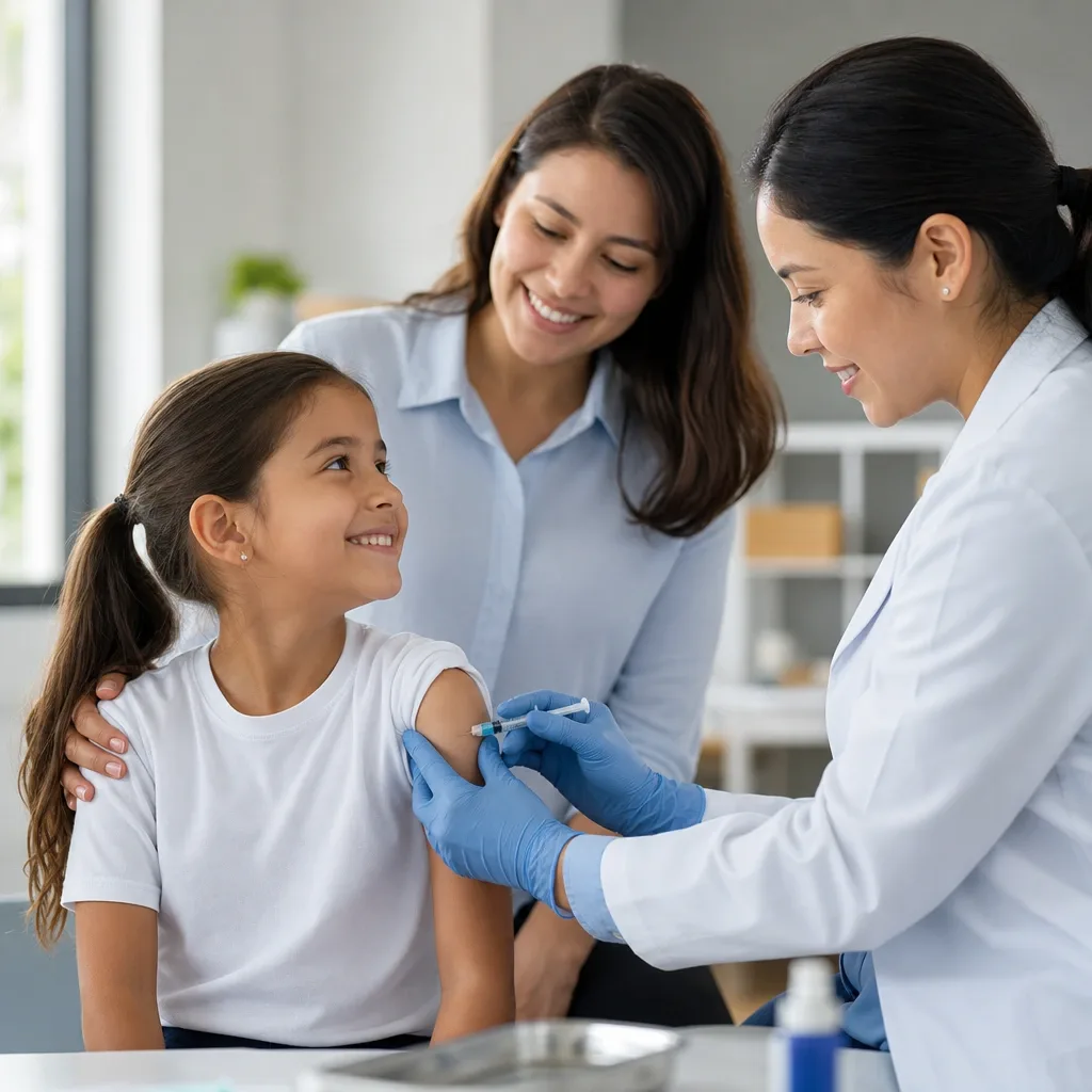 Niña recibiendo vacuna con madre cerca